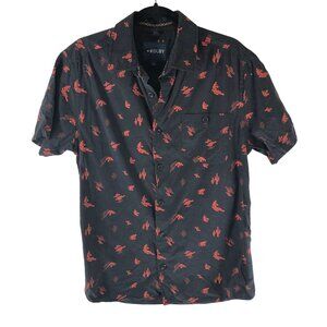 Kolby Mens Button Down Shirt Cactus Print Pocket Cotton Black Red M
